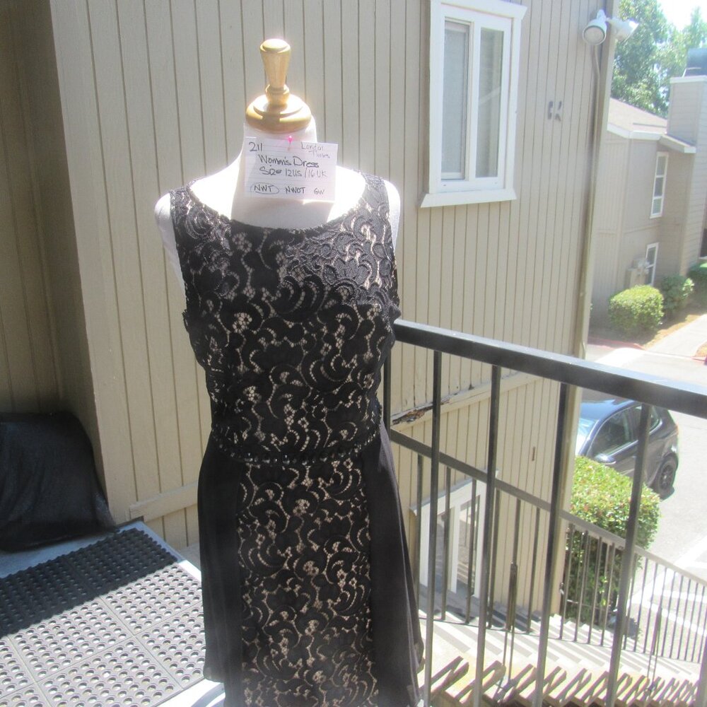 #211  NEW WOMEN'S BLACK LACE DRESS BY LONDON TIMES (SIZE 12US / 16UK)